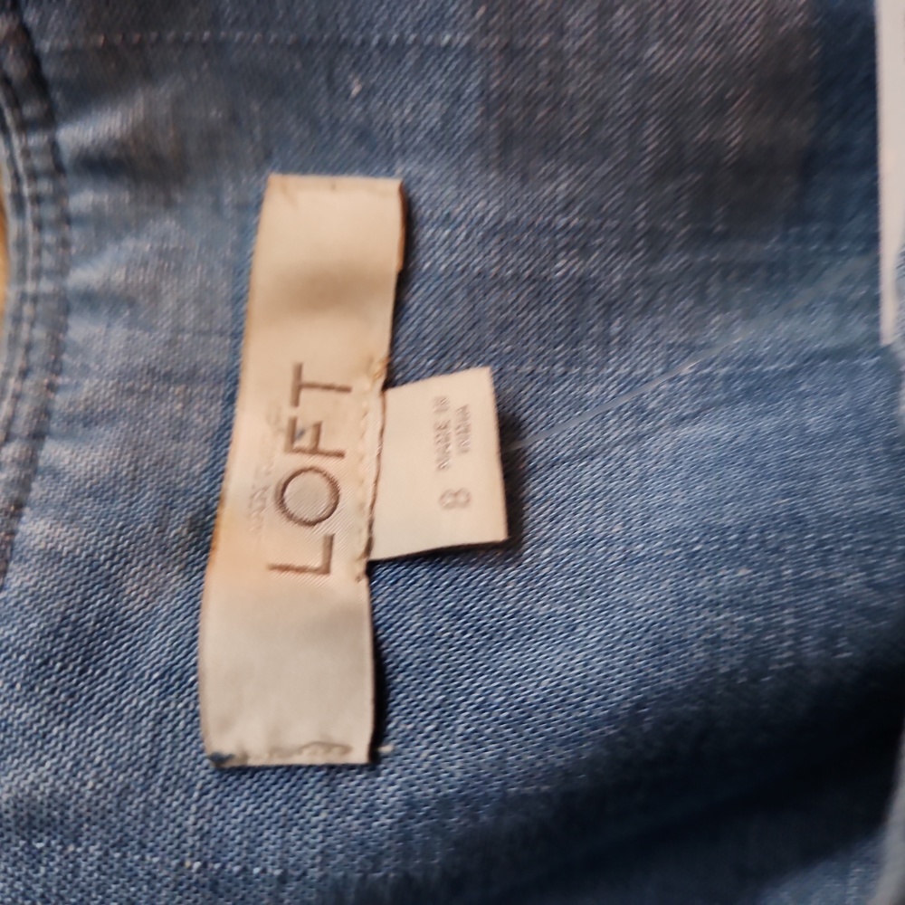 LOFT Size 8 Blue Linen Skater Skirt - Picture 5 of 6